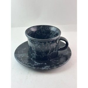BENNINGTON POTTERS Agate Black Slate Splatterware 1626d Cup & Saucer Set Vermont
